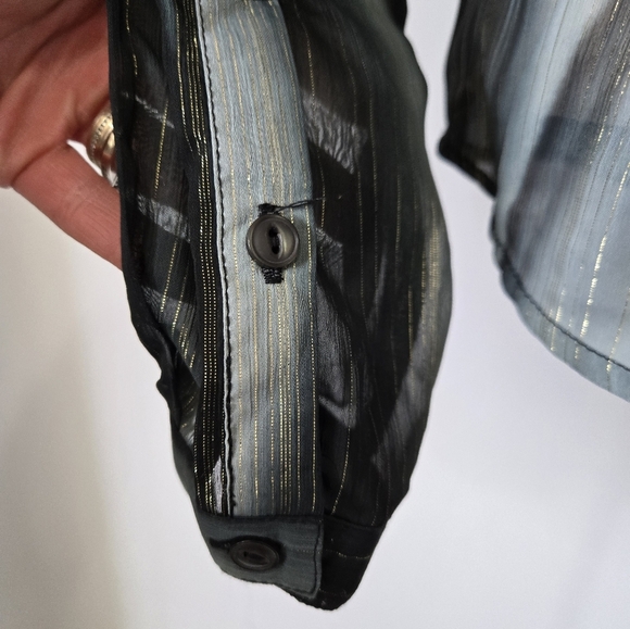 Ninety Sheer Black, Teal And Metallic Gold Blouse. Size Medium - Picture 7 of 11